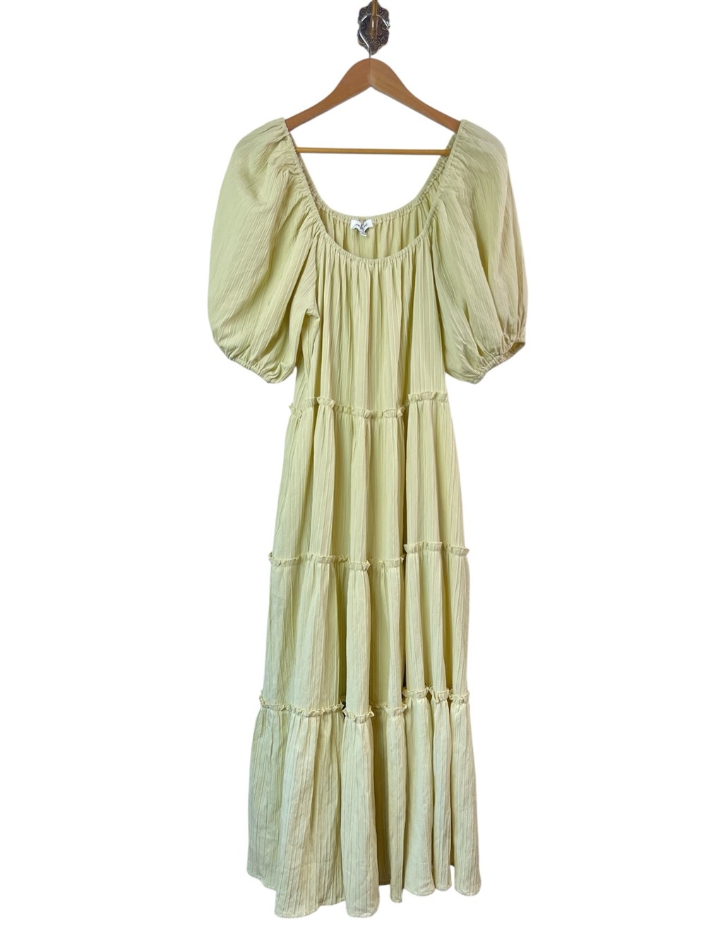 Jacquie the Label Pale Yellow Tiered Puff Sleeve Maxi Dress Size Medium